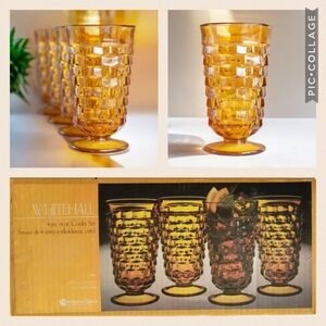 Whitehall 4 pc 14 oz Golden Amber Glass Cooler Set #2487 by Indiana Glass w Box